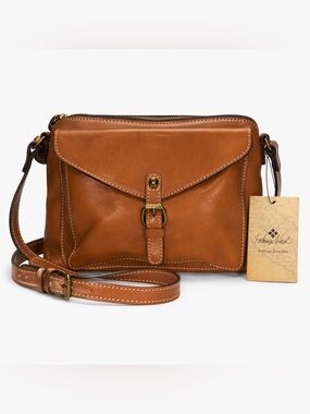 Patricia Nash Avellino Leather Crossbody Bag Brown Italian Leather Handbag NWT